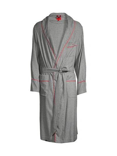 Shop Isaia Piped Pima Cotton Robe In Grey