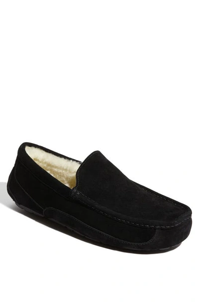 Shop Ugg Ascot Leather Slipper In Black Suede