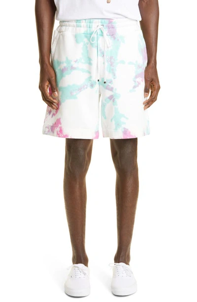 Shop Amiri Core Logo Tie Dye Cotton Sweat Shorts In Pea/ Ice/ Blanc