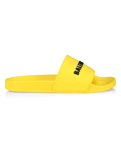 Shop Balenciaga Men's Contrast Logo Pool Slide Sandals In Yellow Black