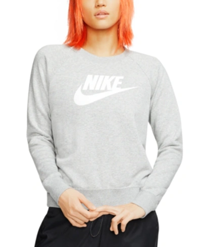 Shop Nike Women's Sportswear Essential Logo Fleece Sweatshirt In Dark Grey Heather