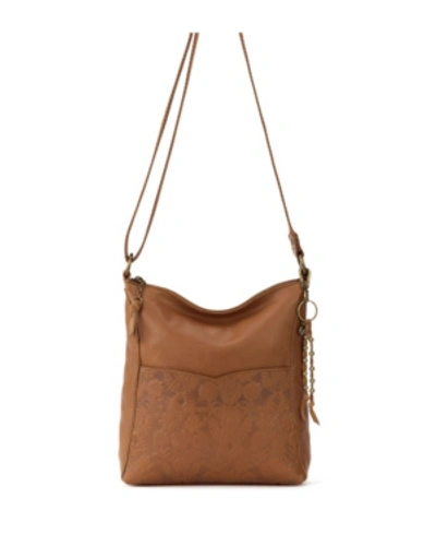 Shop The Sak Women's Lucia Leather Crossbody In Tobacco Floral Emboss