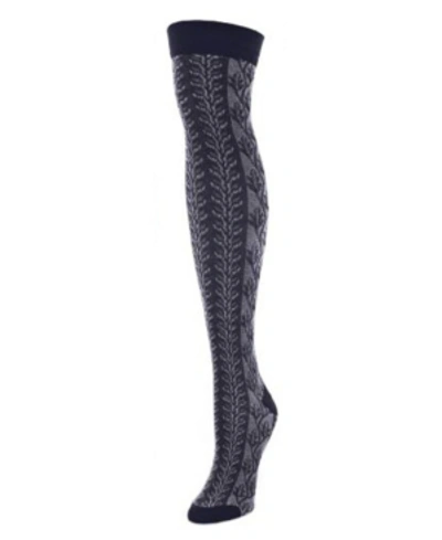 Shop Memoi Women's Leaf Vine Over The Knee Socks In Navy Blazer