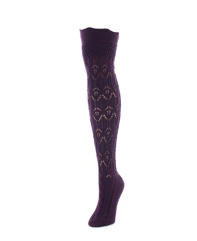 Shop Memoi Women's Diamond Pointelle Chunky Knit Over-the-knee Warm Socks In Eggplant