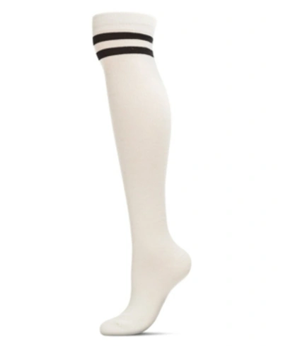Shop Memoi Women's Top Stripe Cashmere Blend Over The Knee Warm Socks In Winter White