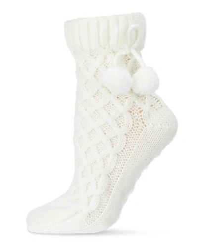Shop Memoi Women's Pom Cross Sherpa Top Lined Lounge Socks In Ivory