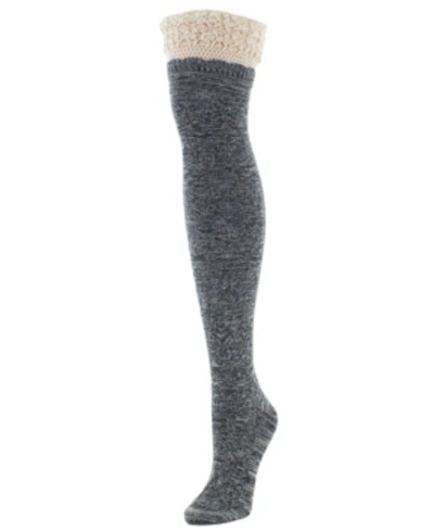 Shop Memoi Women's Warped Crochet Over The Knee Socks In Black