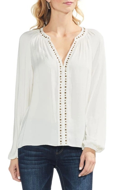 Shop Vince Camuto Stud Detail Hammered Satin Blouse In Antique White
