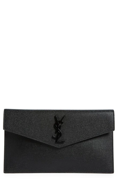Shop Saint Laurent Uptown Pebbled Leather Pouch In Nero