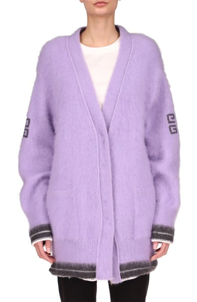 Shop Givenchy Logo Oversize Mohair Blend Cardigan In Lilac Dark Grey