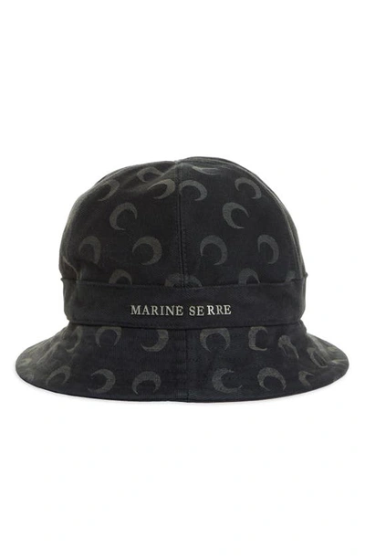 Shop Marine Serre Moon Regenerated Denim Bell Hat In Black