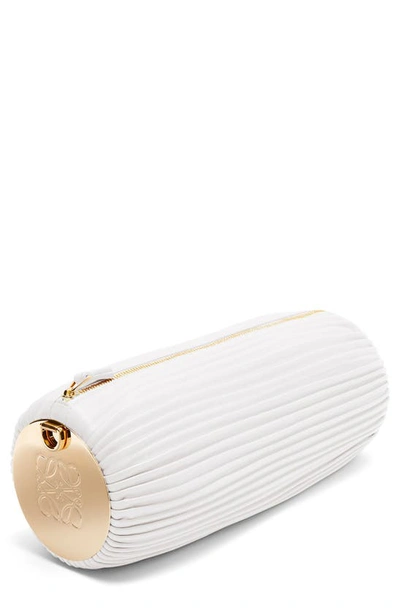 Shop Loewe Pleated Leather Bracelet Pouch In Soft White