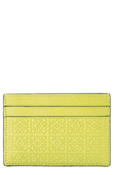 Shop Loewe Anagram Debossed Leather Card Holder In Lime Yellow