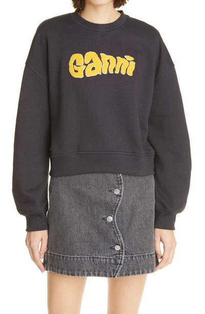 Shop Ganni Bouclé Logo Sweatshirt In Phantom
