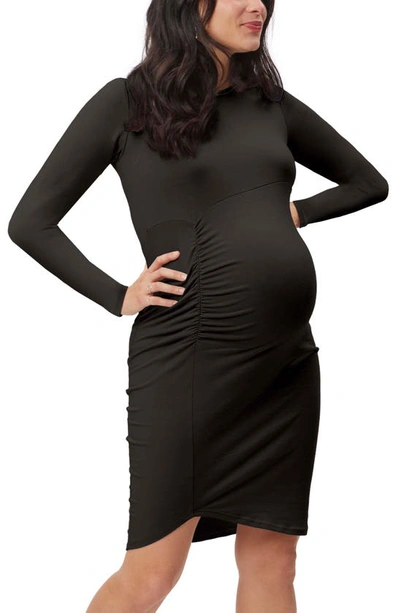 Shop Stowaway Collection Uptown Long Sleeve Maternity Dress In Black