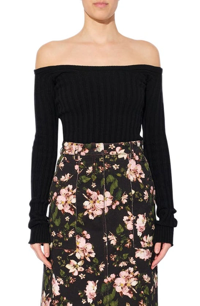 Shop Erdem Harper Rib Merino Wool & Cashmere Off The Shoulder Sweater In Black