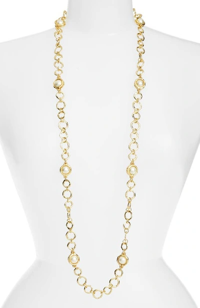 Shop Karine Sultan Long Imitation Pearl Necklace In Gold