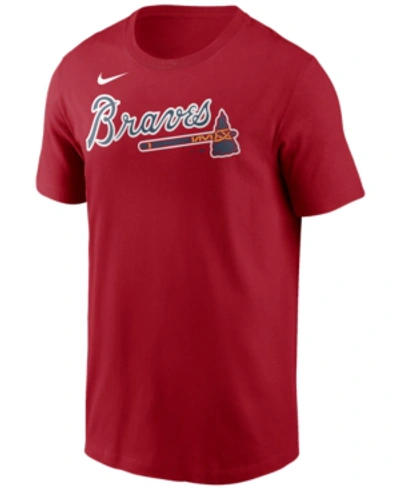 Shop Nike Atlanta Braves Men's Swoosh Wordmark T-shirt In Red