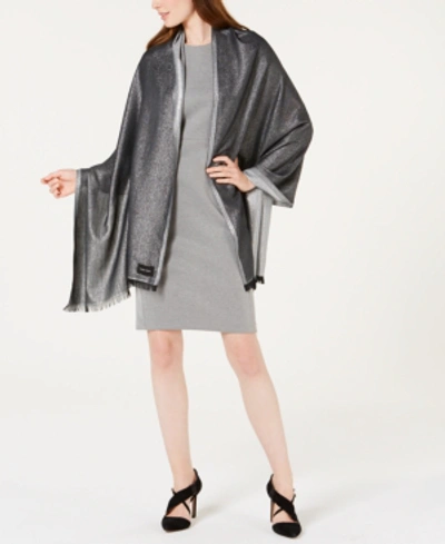 Shop Calvin Klein Women's Lightweight Metallic Evening Wrap In Black