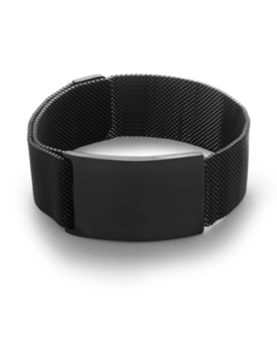 Shop Eve's Jewelry Men's Polished Black Stainless Steel Mesh Id Bracelet In Black Plate - Stainless Steel