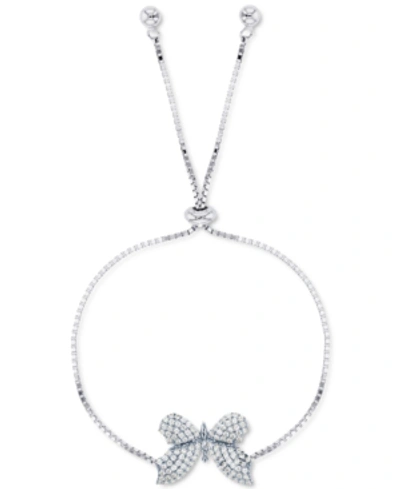 Macy's Cubic Zirconia Pave Butterfly Bolo Bracelet In Sterling Silver