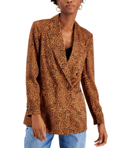 Shop Inc International Concepts Petite Printed Satin Blazer, Created For Macy's In Brown Cheetah