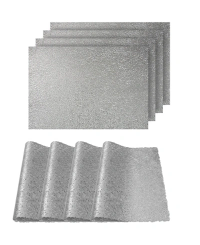 Shop Dainty Home Reversible Metallic Lacey Place Mats Slip Resistant 12" X 18" Placemats In Silver