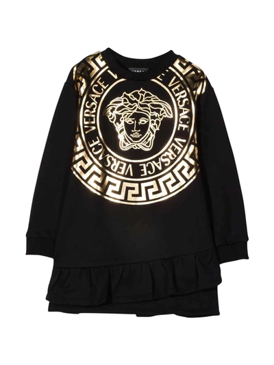 Shop Versace Young Black Sweatshirt Dress In Nero/oro