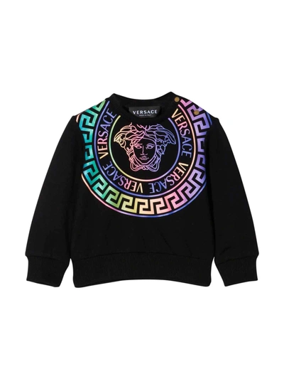 Shop Versace Young Newborn Black Sweatshirt In Multicolor