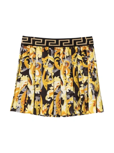 Shop Versace Young Girl Pleated Skirt In Nero/oro
