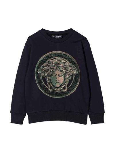 Shop Versace Young Unisex Black Sweatshirt In Blu/verde