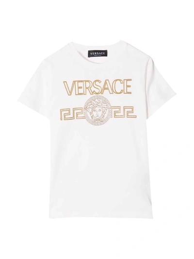 Shop Versace Young Boys White T-shirt In Bianco/oro
