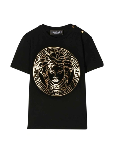 Shop Versace Young Boys Black T-shirt In Nero/oro