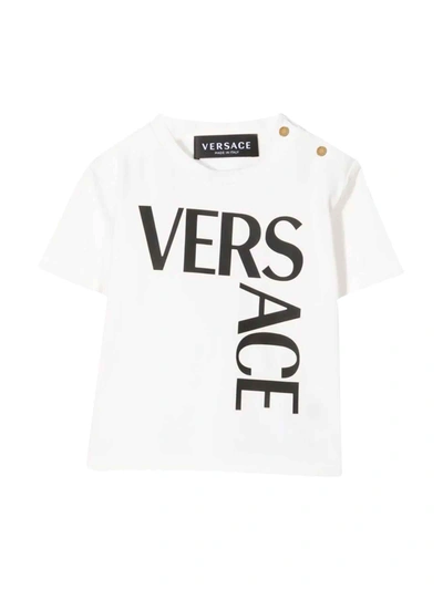 Shop Versace Young Newborn White T-shirt In Bianco/nero