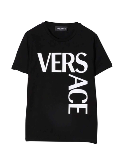 Shop Versace Young Black T-shirt In Nero/bianco
