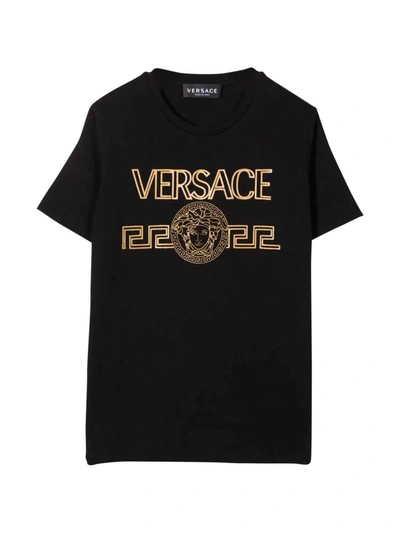 Shop Versace Young Boys Black T-shirt In Nero/oro