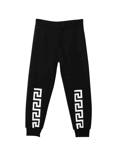 Shop Versace Young Black Joggers In Nero/bianco