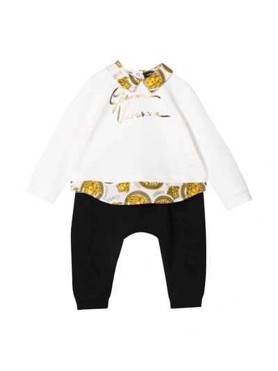 Shop Versace Young Baby Tracksuit In Bianco/oro/nero