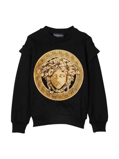 Shop Versace Young Black Girl Sweatshirt In Nero/oro