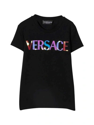 Shop Versace Young Unisex Black T-shirt In Multicolor