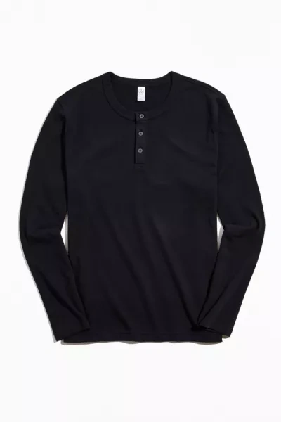 Shop Alternative Recycled Henley Long Sleeve Tee In Black