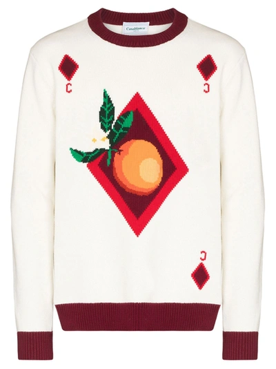 Shop Casablanca Orange Card Intarsia Sweater White