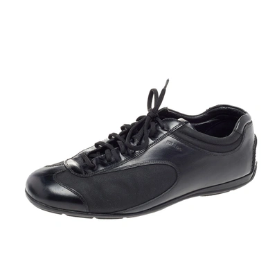 PRADA Pre-owned Black Leather And Nylon Low Top Sneakers Size 42