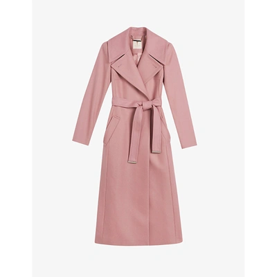 Shop Ted Baker Womens Pink Rrosiey Belted Wrap Wool-blend Coat 6