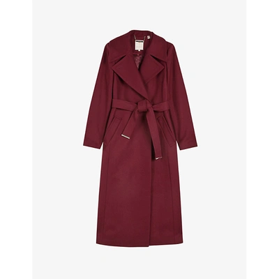 Shop Ted Baker Womens Dp-purple Rrosiey Belted Wrap Wool-blend Coat 6