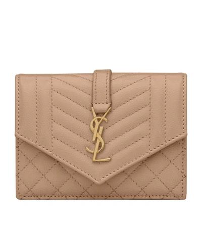 Shop Saint Laurent Quilted Leather Card Case In Beige