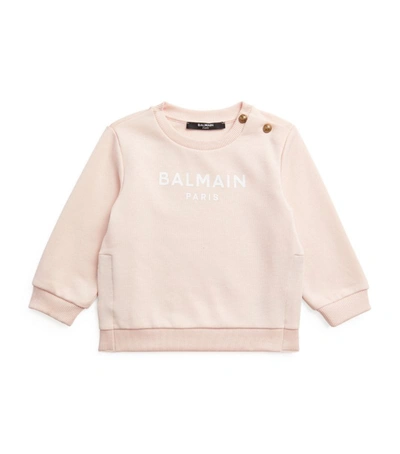 Shop Balmain Kids Coton Logo Sweatshirt (6-36 Months) In Pink
