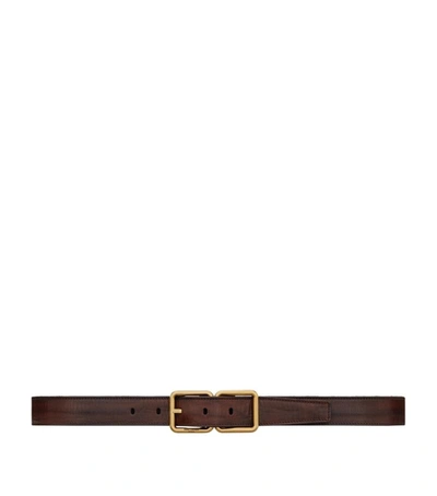 Shop Saint Laurent Leather Double-buckle Belt In Brown