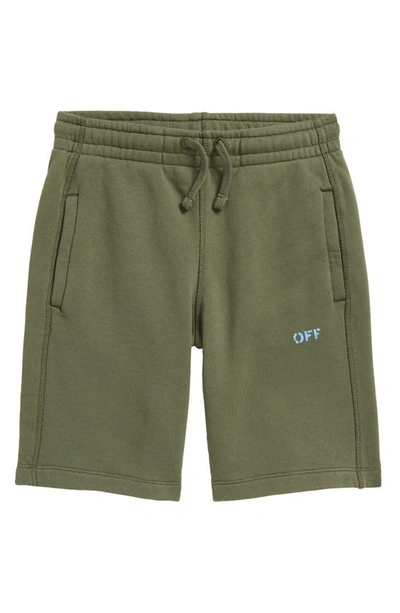 Shop Off-white Kids' Logo Stamp Sweat Shorts In Military Light Blue