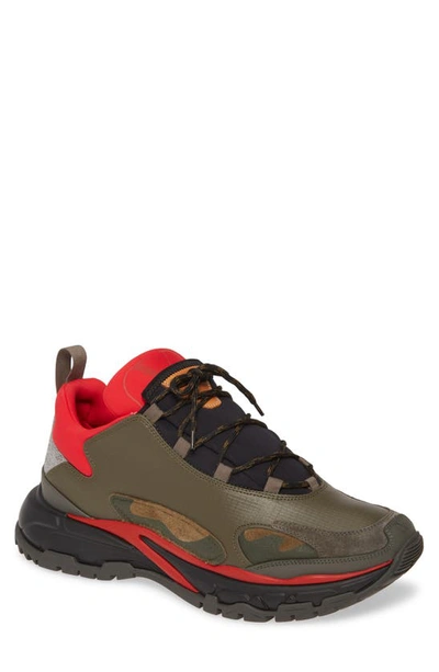 Shop Valentino Trekking Sneaker In Army Green / Red